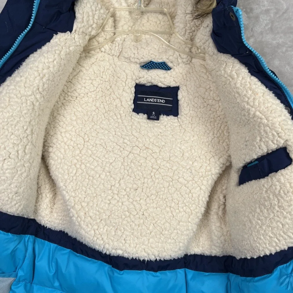 Lands End Girls Coat Small 7-8‎ Expedition Down Parka Hood Grow Along Sherpa
